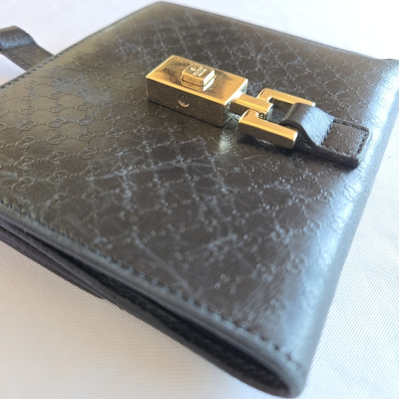 Vintage GUCCI Jackie Bi Fold Wallet Leather Metal Square Buckle Gold Hardware - Picture 4 of 14